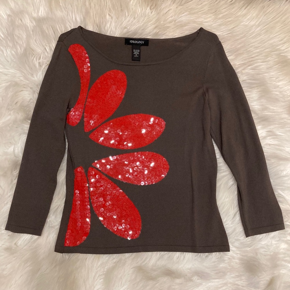Ideology Long Sleeve Medium Brown & Orange Top
